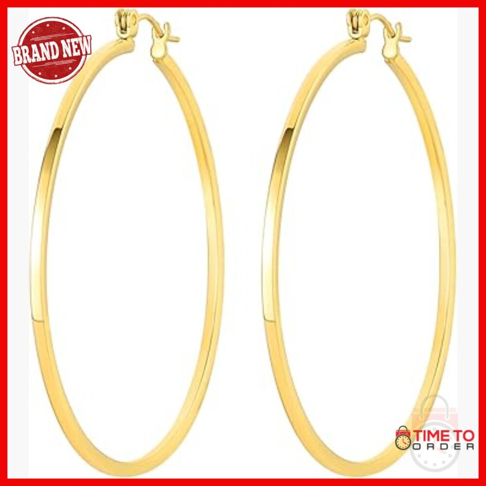 Large 50mm 14K Gold Hoop Earrings Clip Closure Chunky Statement